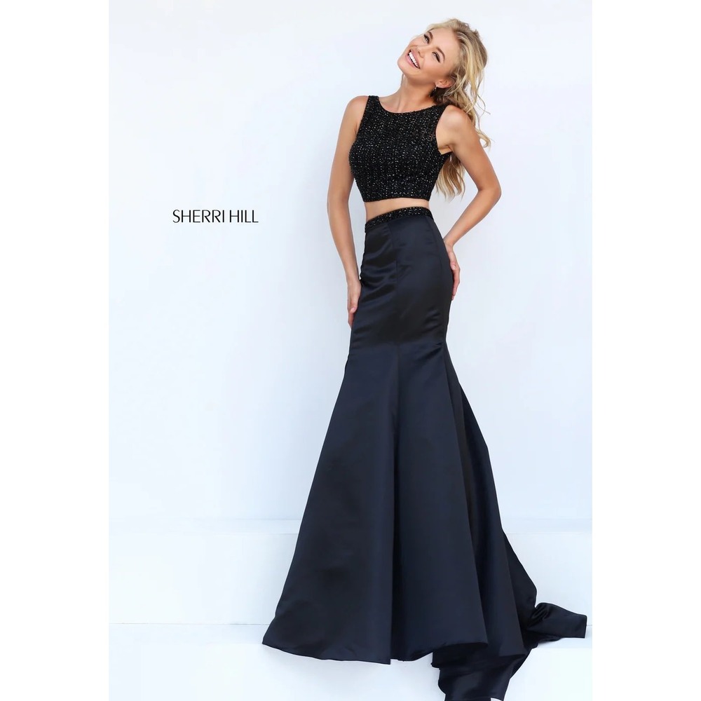 Sherri Hill 50098 Black Two-Piece Mermaid Prom Gown Size 0 NWT